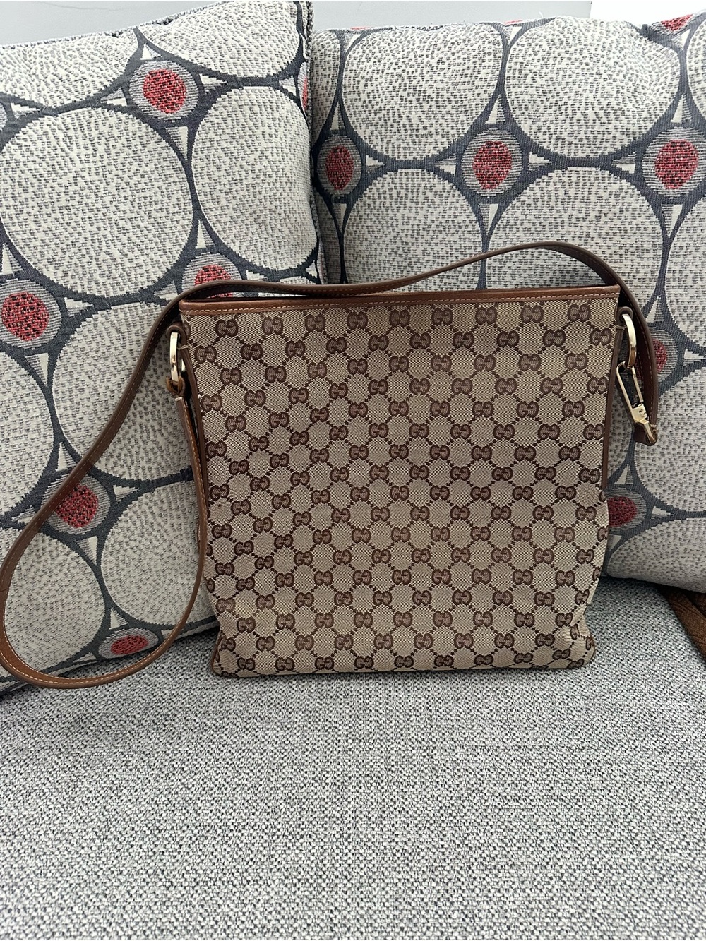 Gucci Beige Brown GG Canvas Crossbody Bag